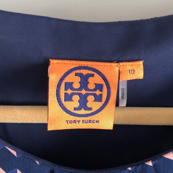 Tory Burch Marlow 100% Silk Sheath Dress Size 10 Geometric Cube Print Navy/Pink - Picture 4 of 8